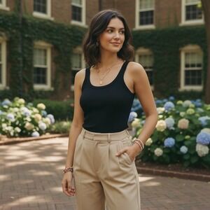 NWT!! J. CREW Feather Jersey Slim Fit Tank Top Scoop Neck Solid Black X-Small